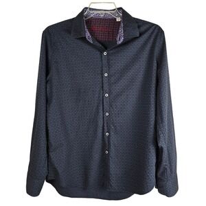 Robert Graham Classic Fit Shirt Men's XL Navy Geometric Paisley Trim Long Sleeve
